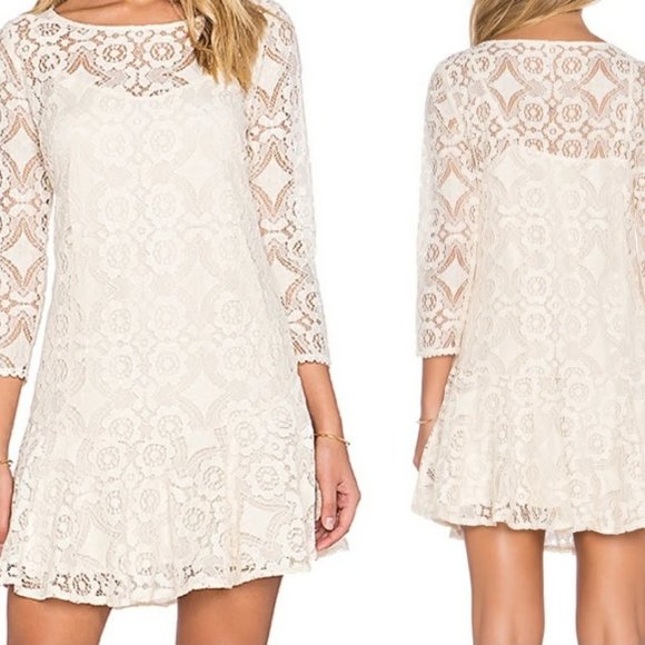 Free People Women's Walking to the Sun Cream Lace Dress Size 2 - Picture 1 of 13